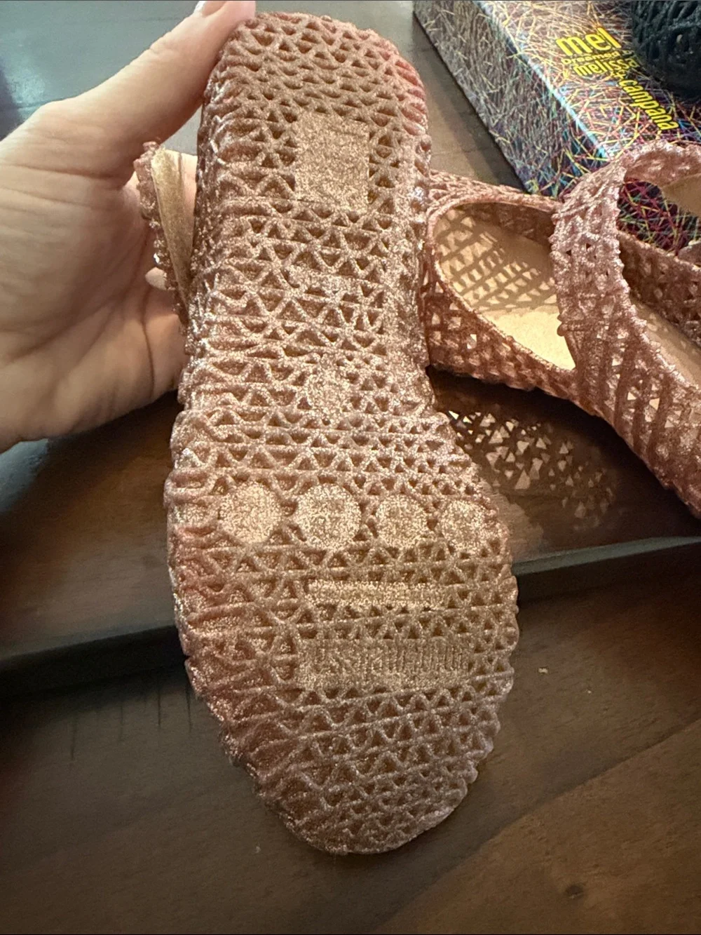 Mini Melissa Rose Gold Glitter Jelly Mary Jane Shoes